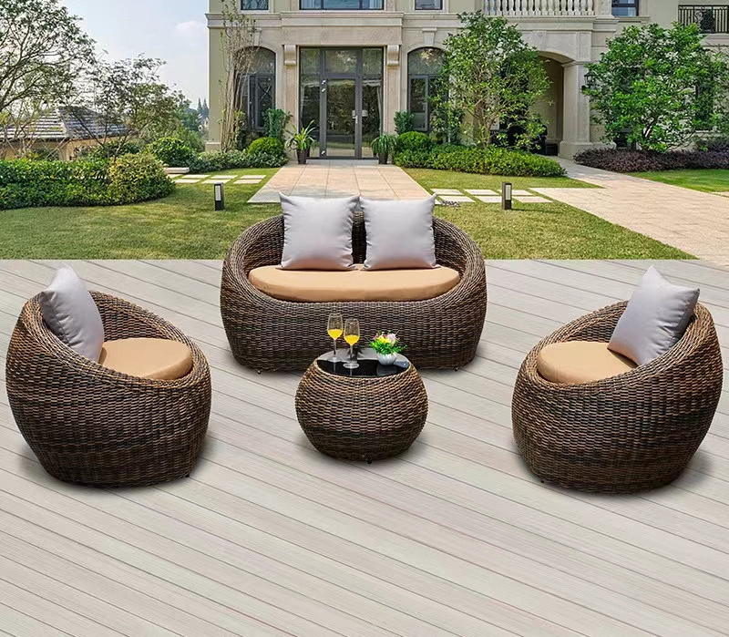 All-Weather Wicker Furniture Sectional Sofa Set Washable Cushions For Backyard Porch Villa Playground Round Rattan Sofa