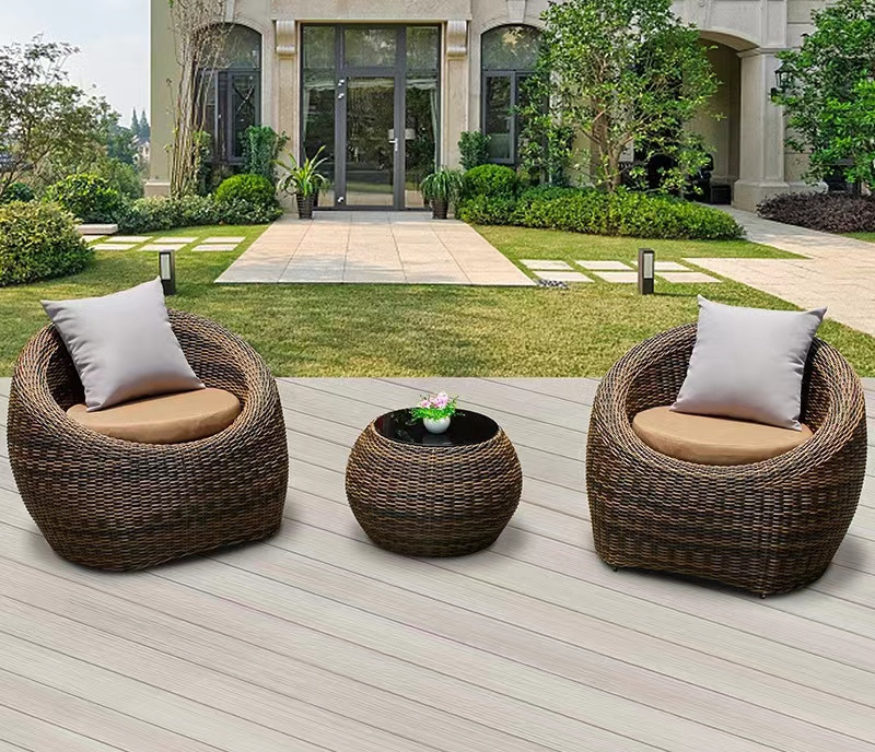 All-Weather Wicker Furniture Sectional Sofa Set Washable Cushions For Backyard Porch Villa Playground Round Rattan Sofa