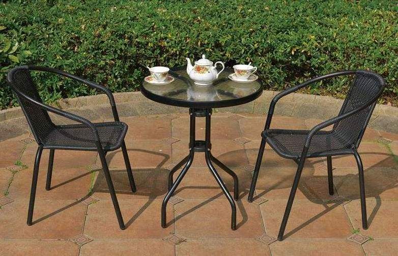 Garden Sets Outdoor Furniture Rattan Bistro Chair Tempered Glass Table Set