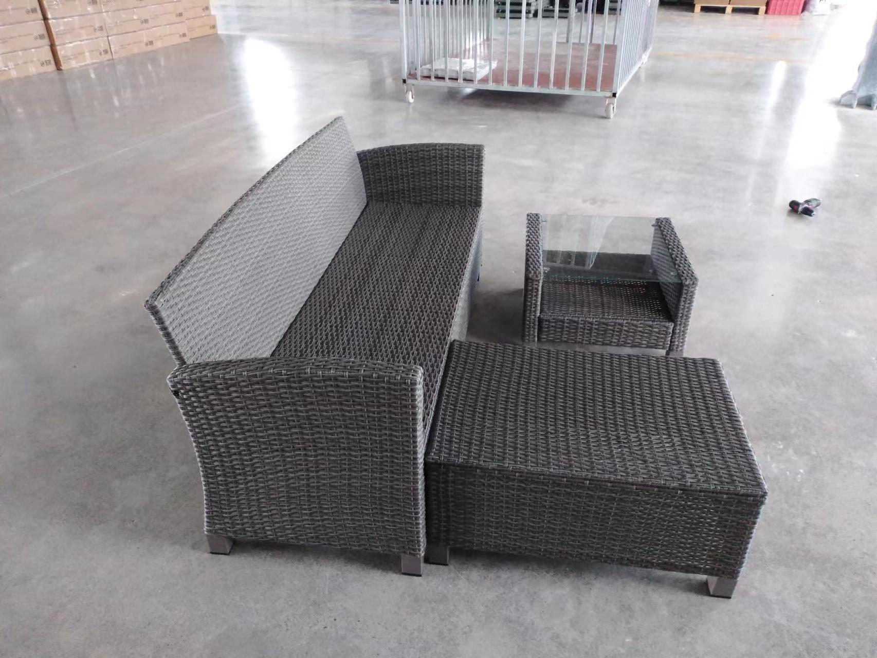 Gray Rattan 3 Pieces Set Sofa Black Cushion Modern Outdoor Furniture