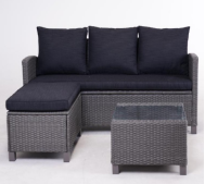 Gray Rattan 3 Pieces Set Sofa Black Cushion Modern Outdoor Furniture