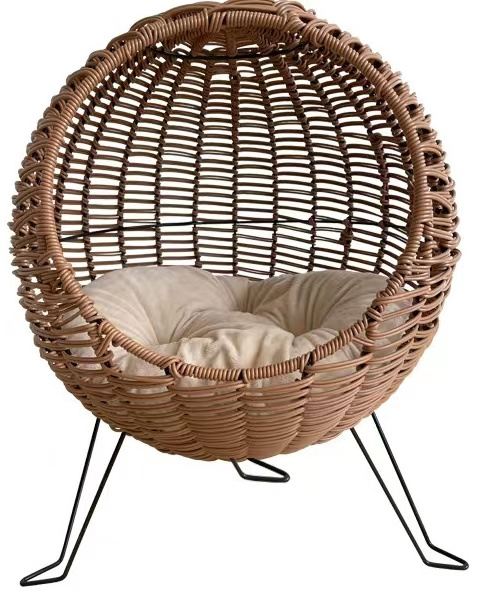 PE rattan sea grass pet cozy house swing hanging rocking cage metal rack cat chairs bed nest small animals cotton cushion