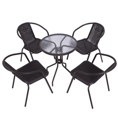 Garden Sets Outdoor Furniture Rattan Bistro Chair Tempered Glass Table Set