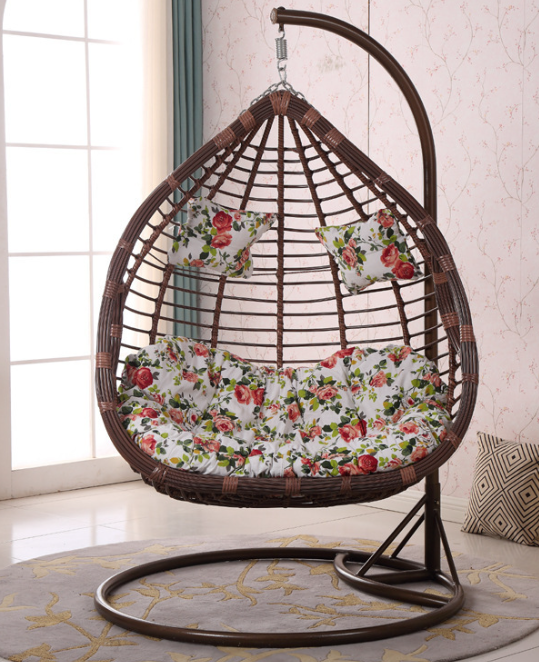 Rattan Swivel Ball Chair Double Seat Hanging Egg Swing Chair Metal Stand Color Optional Garden Furniture Rattan