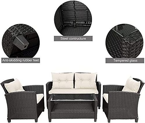 Black Brown Rattan Furniture Set With Black Tempered Safety Glass Easy To Set Up Wide And Deep Seating Modern Outdoor Furniture