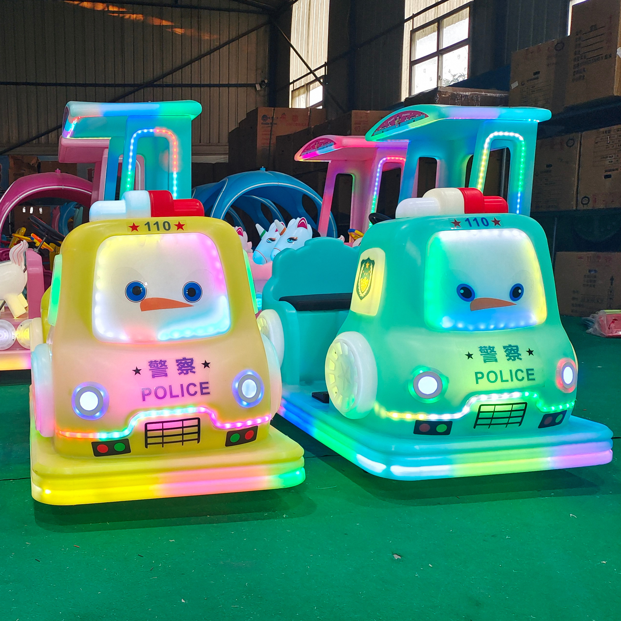 Mall amusement equipment square set up luminous battery bumper car new children's double electric car princess float