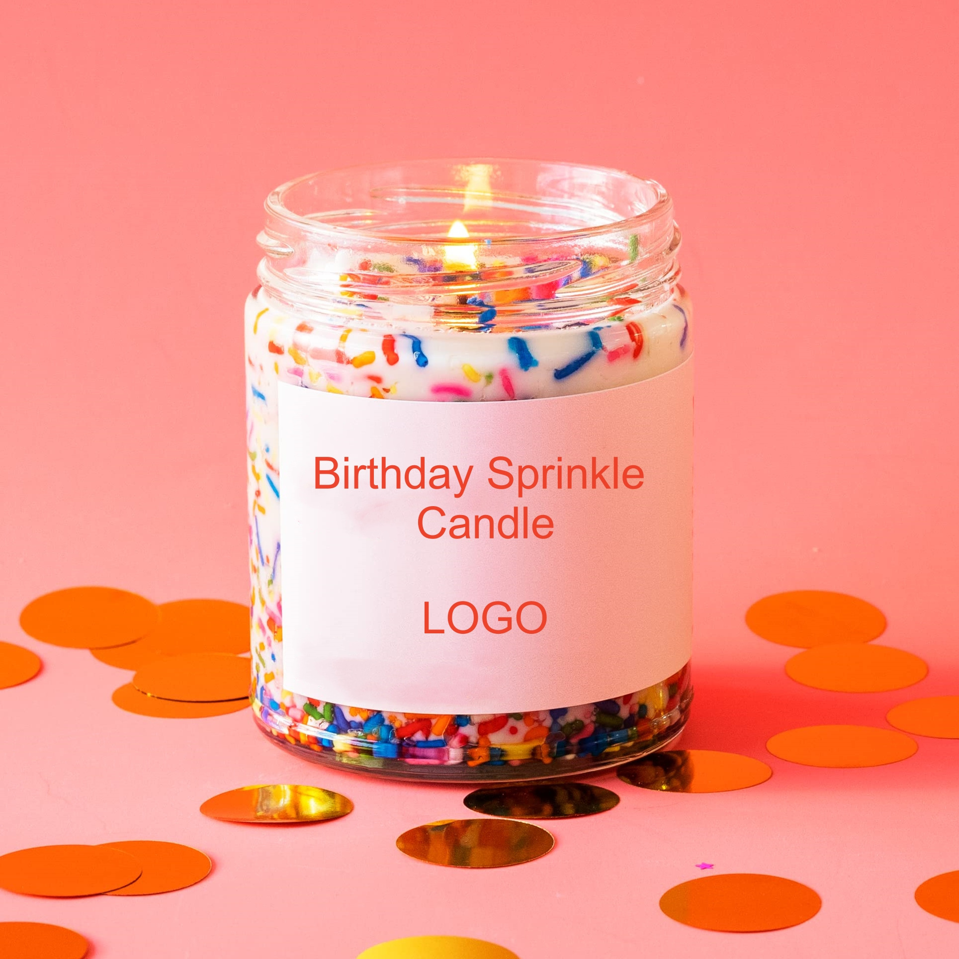 OEM Customized Sugar Needles Natural 9oz Soy Wax Scented Candles Party Favors Sprinkles Happy Birthday Cake Soy Scented Candle