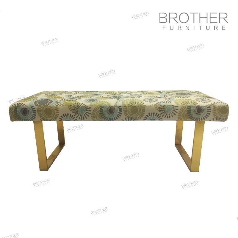 Wholesale Metal leg Modern Ottoman upholstered long fabric bed end wooden bench