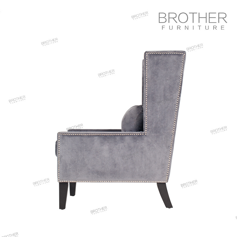 American Style upholstery living room furniture single arm chair sofa velvet fabric high wing back chair