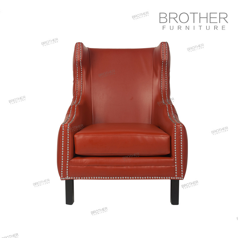 Leather arm wood pu chesterfield queen anne high back wing chair