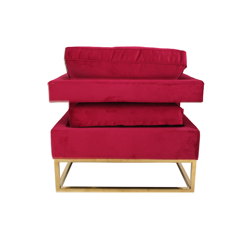 Red Velvet Arm Chair Accent Mid-Century Modern Single Lounge Chair With Metal Frame in Gold Finishing