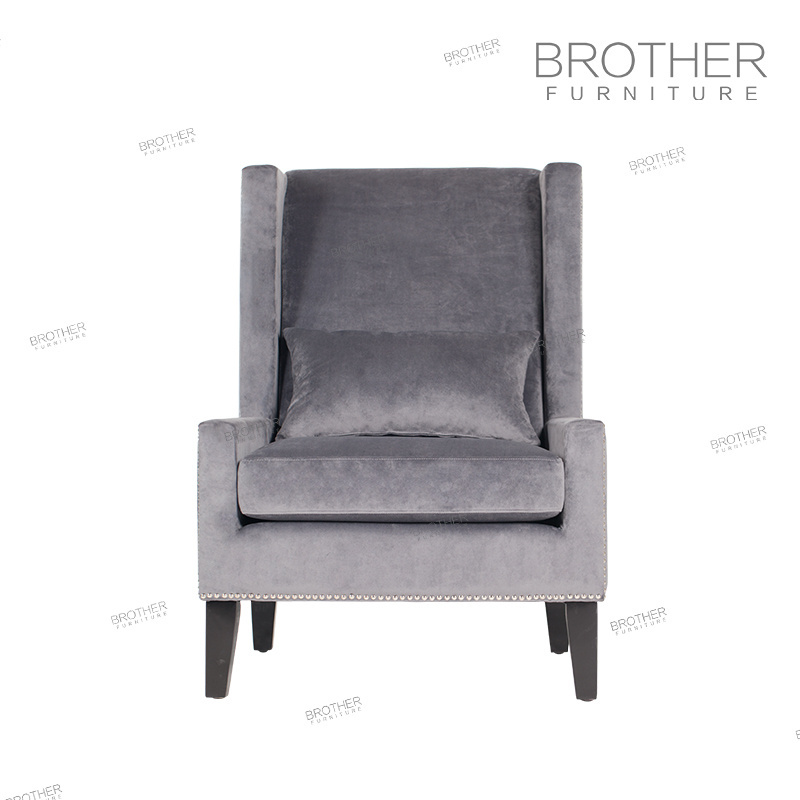 American Style upholstery living room furniture single arm chair sofa velvet fabric high wing back chair