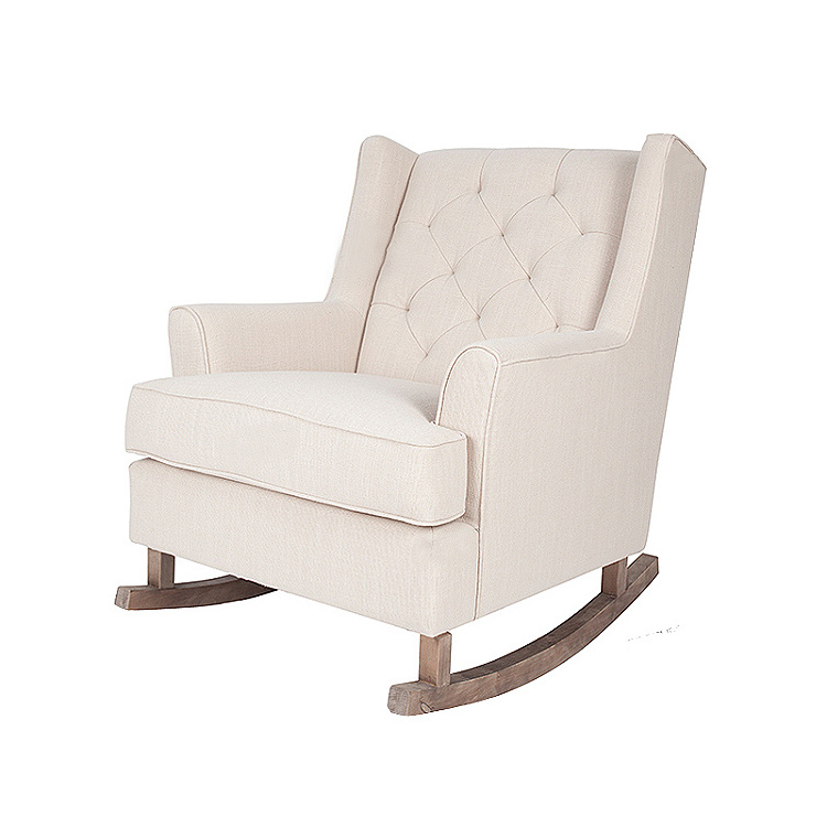 High quality leisure single seater light beige fabric modern lounge nursery rocking chair for adults