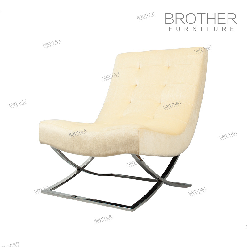 X shape stainless steel chair legs White Velvet design chaise lounge chair