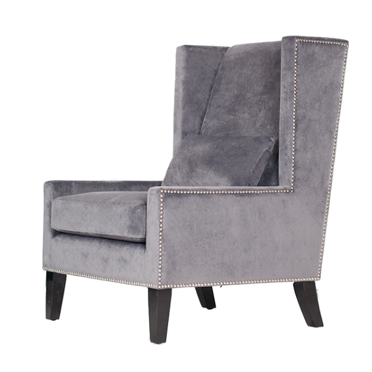 American Style upholstery living room furniture single arm chair sofa velvet fabric high wing back chair