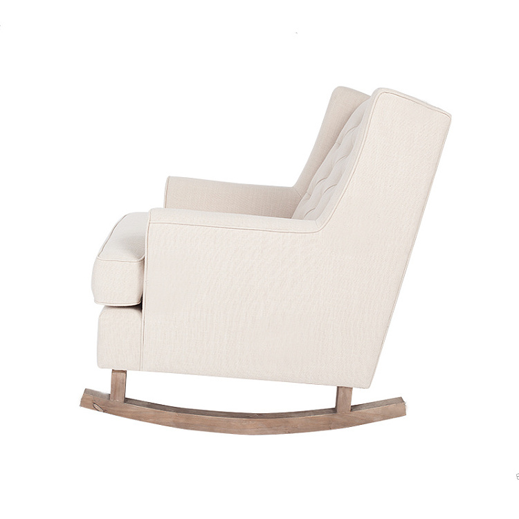 High quality leisure single seater light beige fabric modern lounge nursery rocking chair for adults