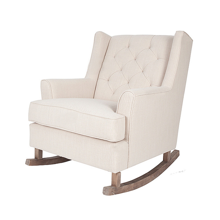 High quality leisure single seater light beige fabric modern lounge nursery rocking chair for adults