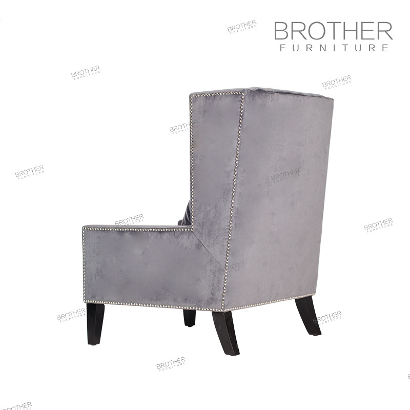 American Style upholstery living room furniture single arm chair sofa velvet fabric high wing back chair