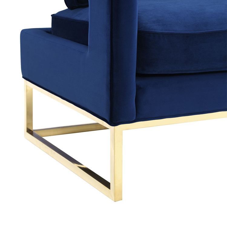 High quality customized leisure navy blue modern velvet tufted accent chair rose gold arm chair