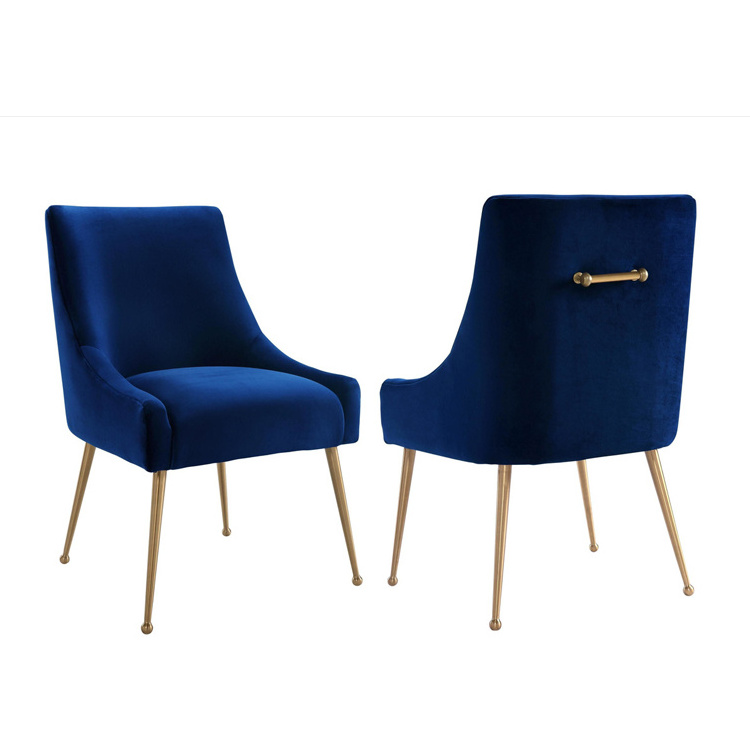 Nordic cheap navy blue chaises tissu vert luxe velvet chair dining room modern fabric metal leg chair