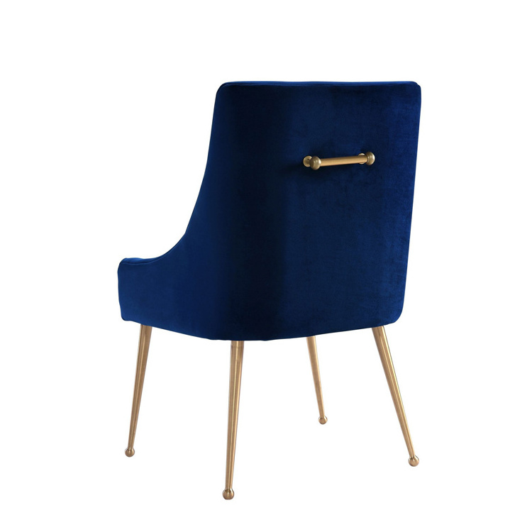 Nordic cheap navy blue chaises tissu vert luxe velvet chair dining room modern fabric metal leg chair