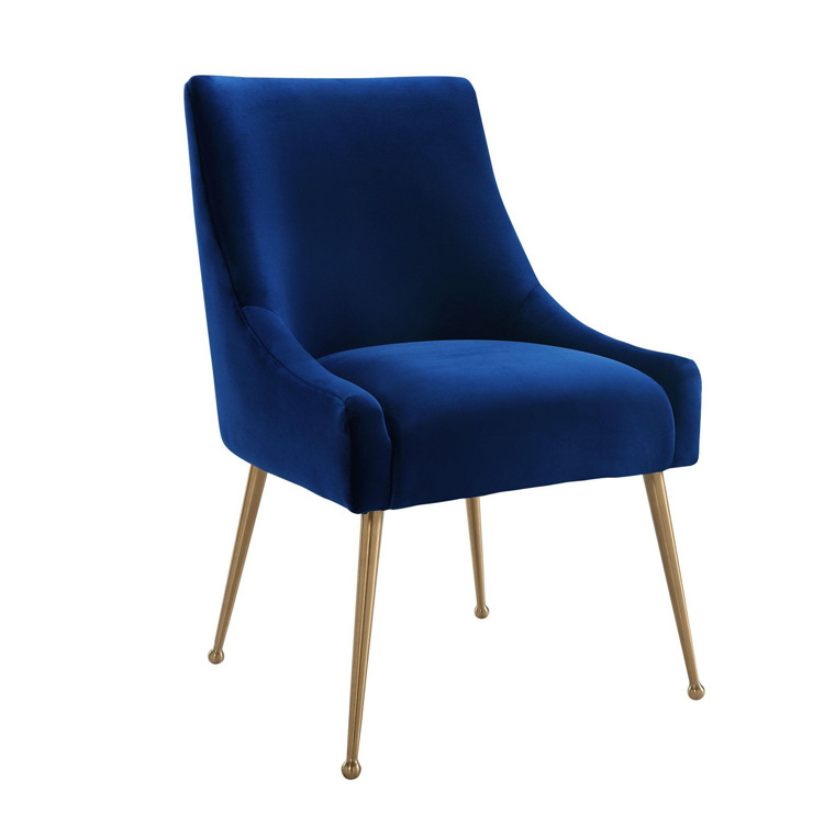 Nordic cheap navy blue chaises tissu vert luxe velvet chair dining room modern fabric metal leg chair