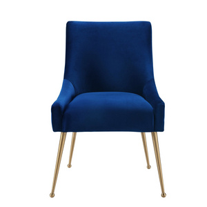 Nordic cheap navy blue chaises tissu vert luxe velvet chair dining room modern fabric metal leg chair