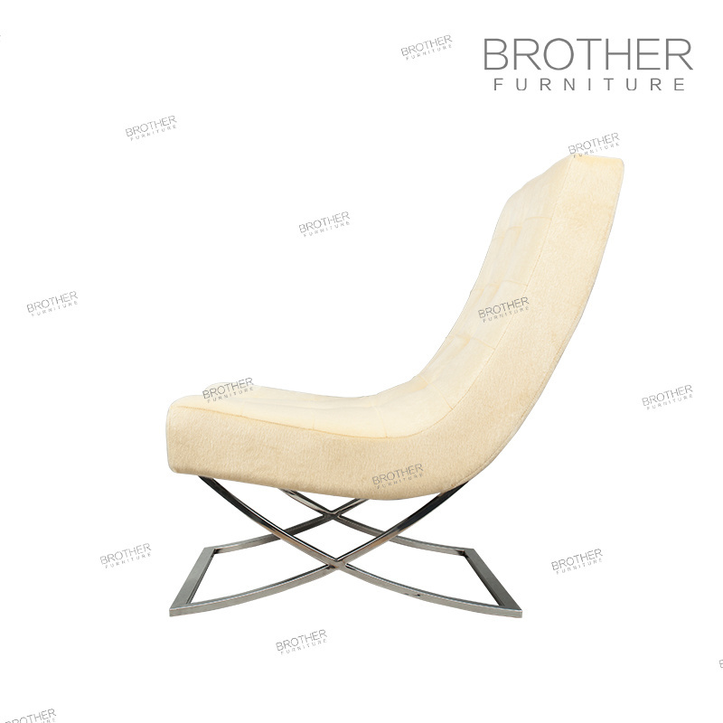 X shape stainless steel chair legs White Velvet design chaise lounge chair