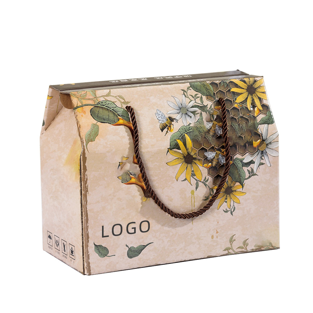 Wholesale Custom Logo Print Banana Mango Nut Packaging Handle Carton Corrugated Cardboard Suitcase Gift Box For Fruit Strawberry