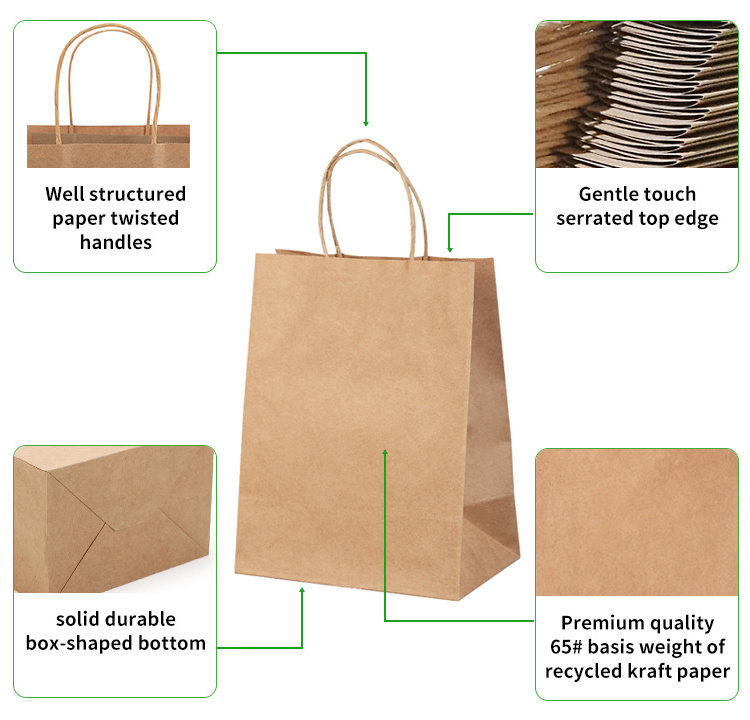 Kraft Paper Bag for Fast Food Takeaway Clothing Packaging Bags Drawstring Shoes and Clothing Packaging Shopping Gift Retail Bags