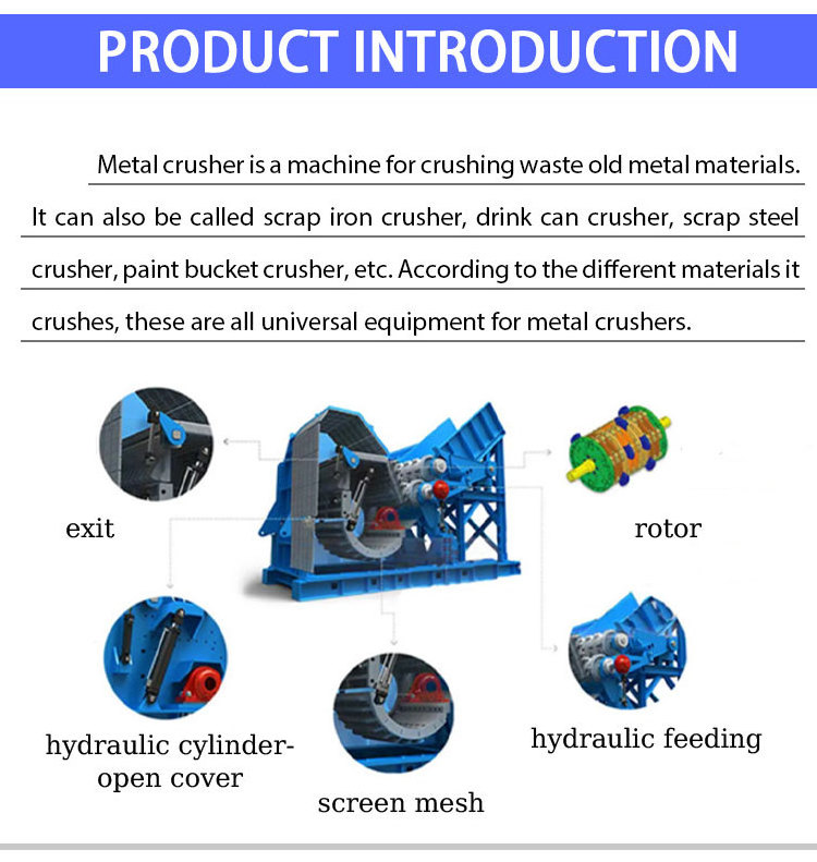 Hot selling scrap metal crushers hammer mill crusher metal shredder machine