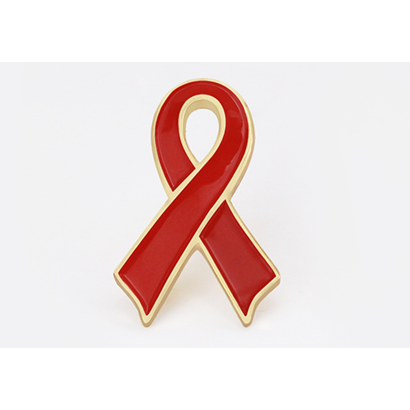 Gold Plating Ribbon Charms AIDS Enamel Pin Red Breast Cancer Awareness Pins