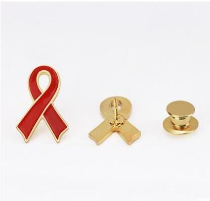 Gold Plating Ribbon Charms AIDS Enamel Pin Red Breast Cancer Awareness Pins