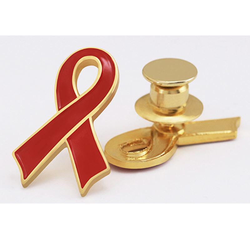 Gold Plating Ribbon Charms AIDS Enamel Pin Red Breast Cancer Awareness Pins