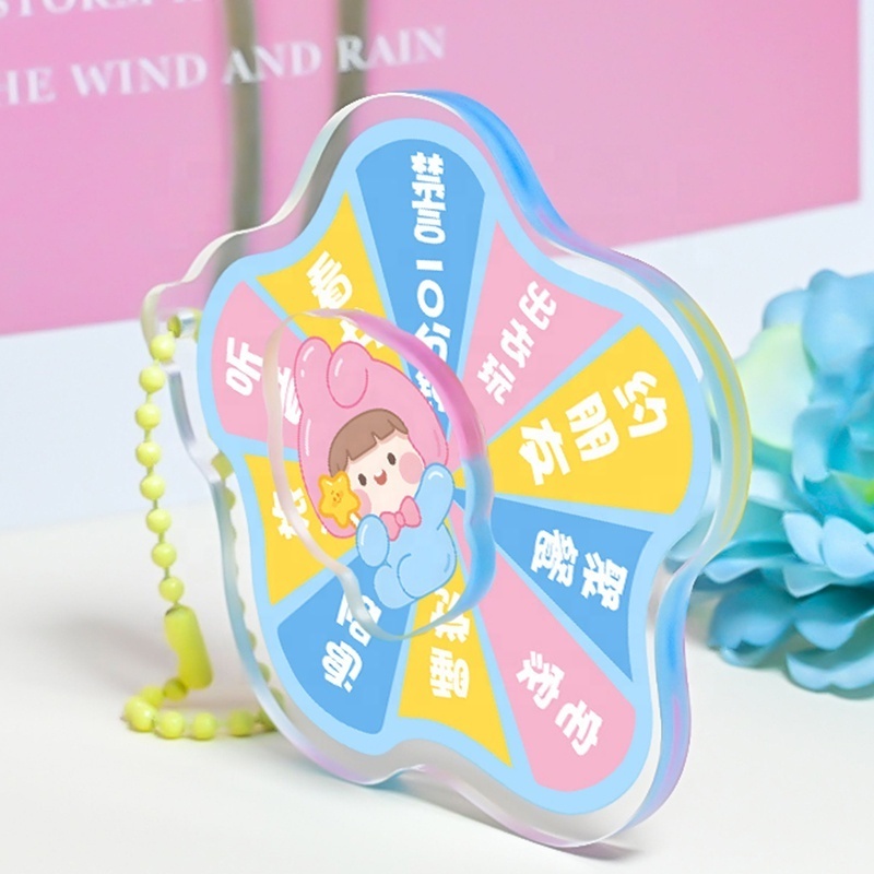 Hinchee Promotional Acrylic Spinning Keychain Transparent Custom Double Sided Anime Personalise Kpop Acrylic Turntable Keychain