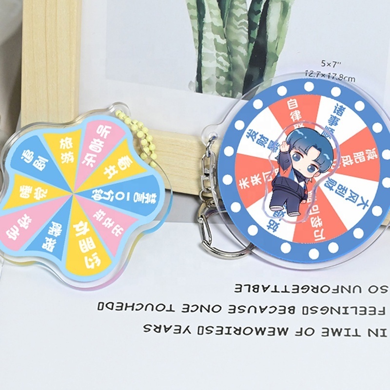 Hinchee Promotional Acrylic Spinning Keychain Transparent Custom Double Sided Anime Personalise Kpop Acrylic Turntable Keychain