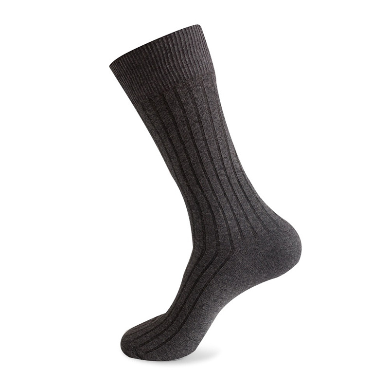 Wholesale Large Size Men Socks Ribbed Combed Cotton Comfortable Black Beige Crew Socks Dress Socks