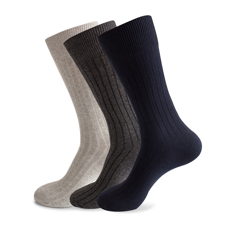 Wholesale Large Size Men Socks Ribbed Combed Cotton Comfortable Black Beige Crew Socks Dress Socks