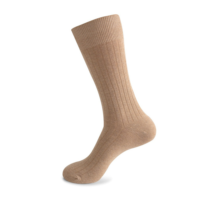 Wholesale Large Size Men Socks Ribbed Combed Cotton Comfortable Black Beige Crew Socks Dress Socks