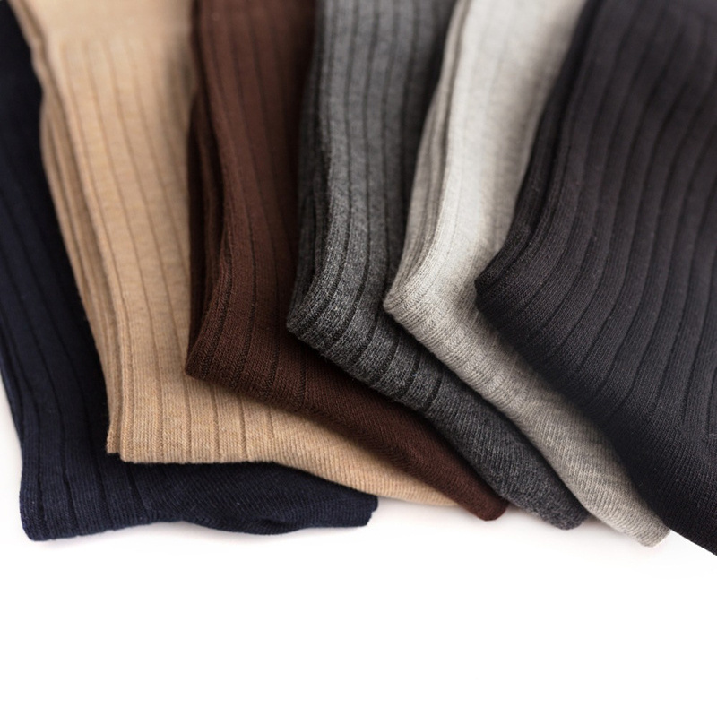 Wholesale Large Size Men Socks Ribbed Combed Cotton Comfortable Black Beige Crew Socks Dress Socks