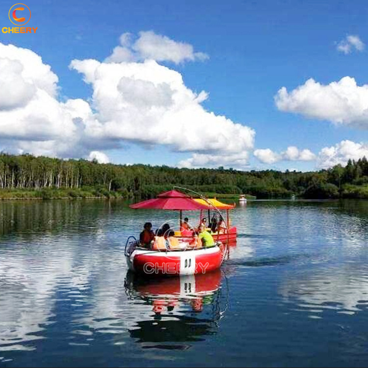 Summer lake water floating boat family dinner party potable round bbq boat leisure electric donut boat