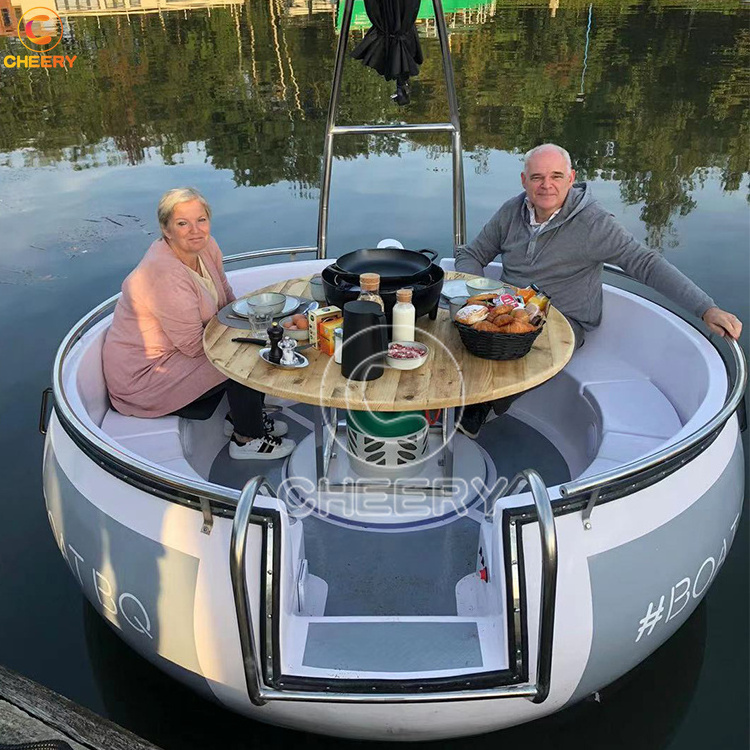 Summer lake water floating boat family dinner party potable round bbq boat leisure electric donut boat