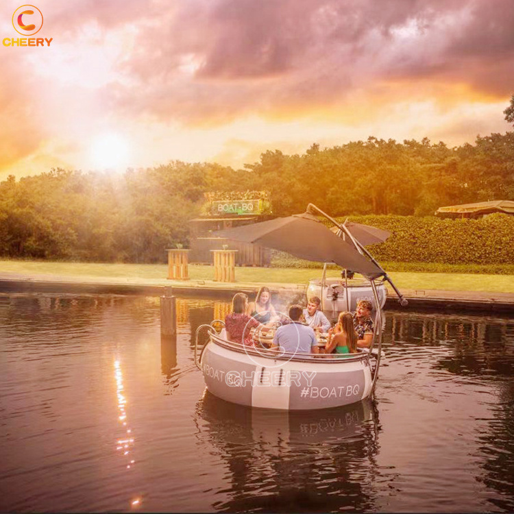 Happy holiday summer party water leisure amusement rides 8-12 persons BBQ donut boat electric grill boat