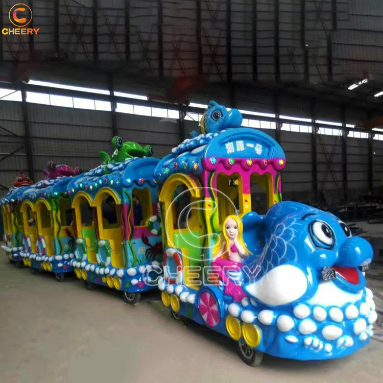 Amusement Park Equipment Ocean Theme Locomotive Electric Trackless Train Kids Adult Rides Train Set