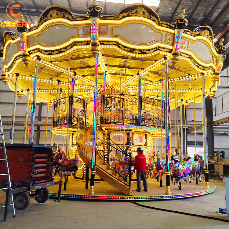 Outdoor Christmas decoration kids merry go round rides amusement park double layer carousel horses for sale