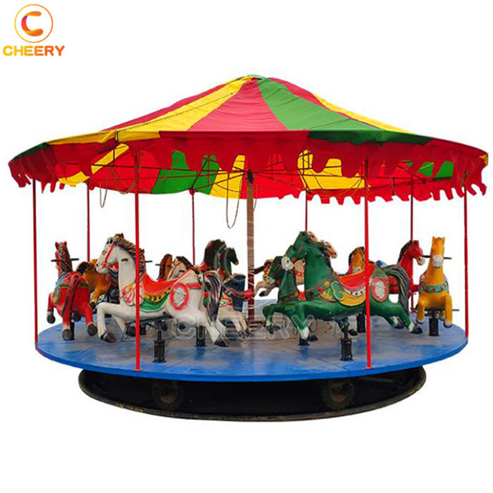 Cheap outdoor playground equipment Simple carousel horse ride kids Christmas merry go round mobile rides for sale