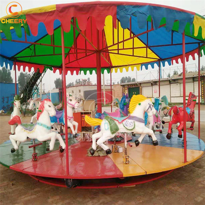 Cheap outdoor playground equipment Simple carousel horse ride kids Christmas merry go round mobile rides for sale