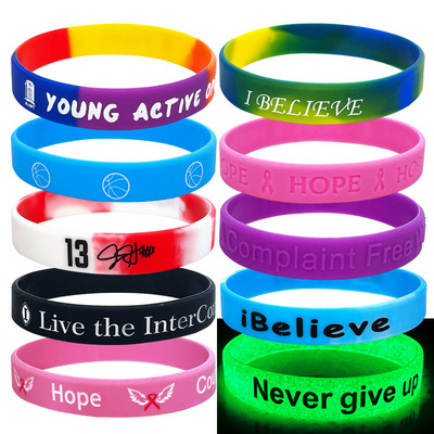 Cheap Promotional Custom Logo Design en Thin Rubber Silicone Bracelet Material Wrist Bands Customised Silicone Wristband