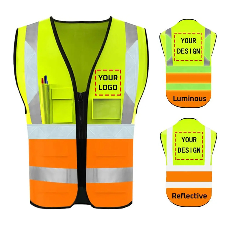 Quality manufacturer wholesale orange green black Hi Vis Reflector Jacket Reflective Safety Vest With Custom Logo