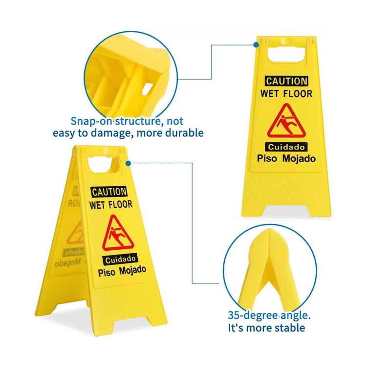 Plastic Double Side Yellow Wet Floor Caution Sign Fold-Out Bilingual Wet Floor Safety Warning Sign Board Wet Floor Sign